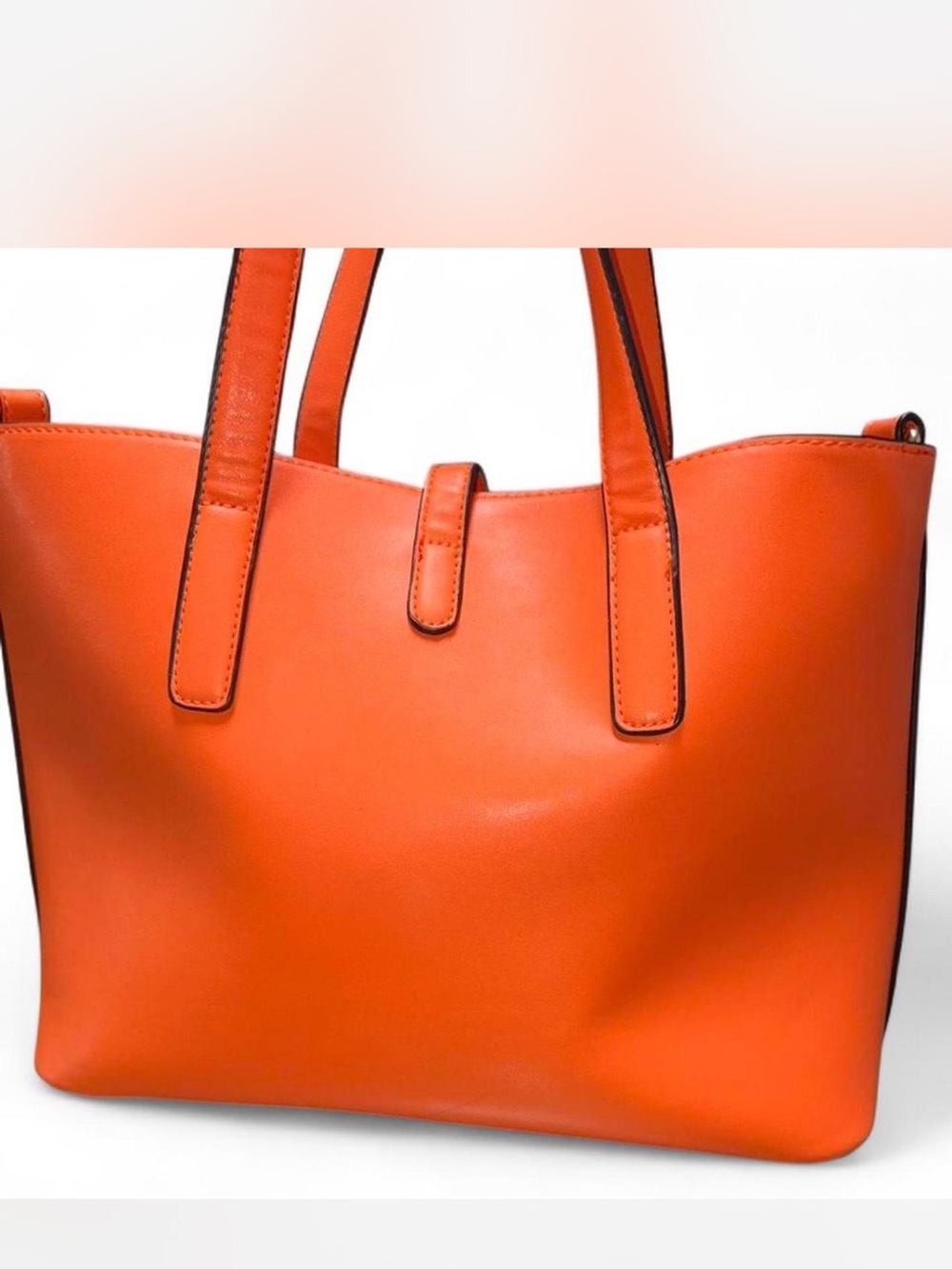 Vibrant Large NWOT Tangerine Orange Structured Tote with gold hardware - Picture 6 of 8